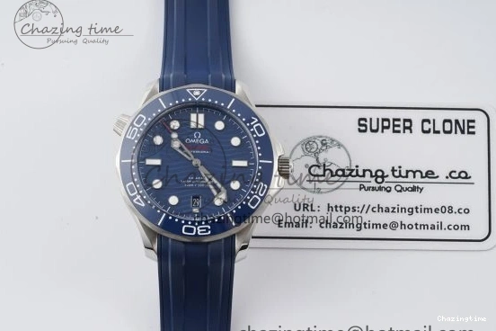 0328 Fashionable Seamaster Diver 300M ZF 1:1 Best Edition Blue Ceramic Blue Dial on Blue Rubber Strap A 7822